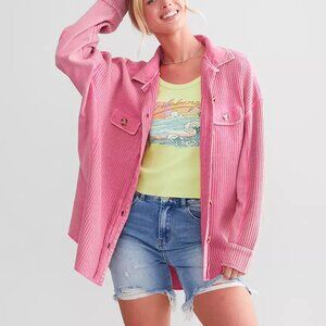 POL Washed Waffle Knit Boyfriend Shirt